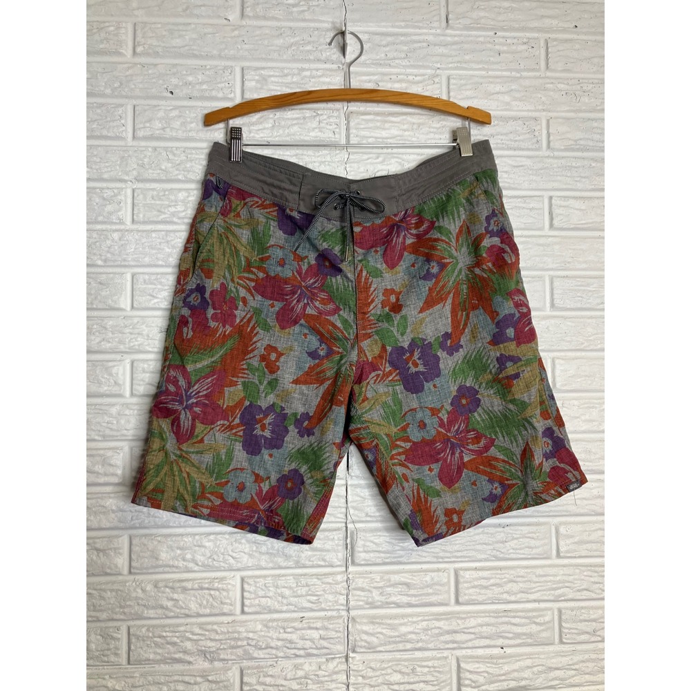 Vans Deck Siders Board Shorts Mens 34 Grey Floral Excellent Tropical Swim Trunks